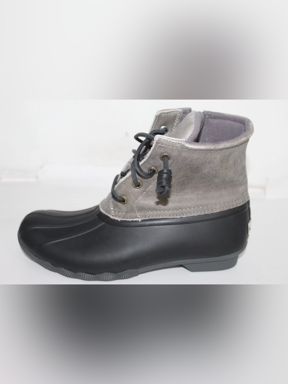 Sperry Gray Suede Upper Black Rubber Lower Duck Boots
